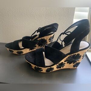 BRAND NEW Lord & Taylor Black Suede Espadrille Wedge Sandals Size 7